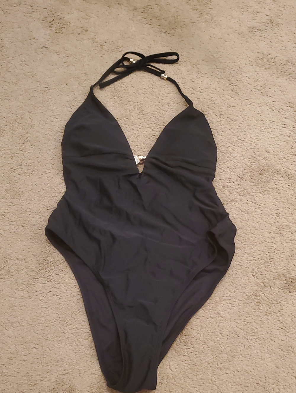 Cupshe Black Halter One-Piece Swimsuit with Gold Accent